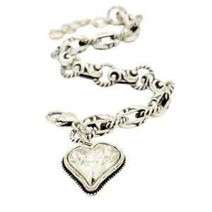 Brighton Bibi Scroll Link Bracelet (Retired) Reversible Crystal Heart Charm  EUC